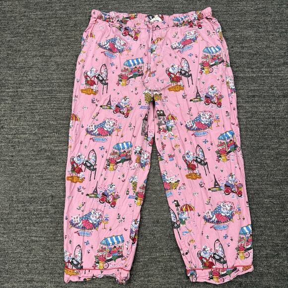 Anthropologie Print Fresh Pajamas Women 1X Pink Parisian Poodle Dog Flower Vespa - Picture 4 of 15